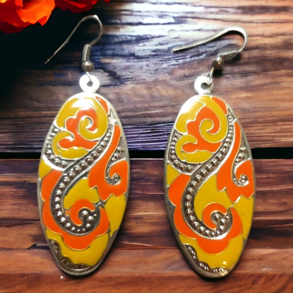 Yellow/ orange flower pattern earrings
